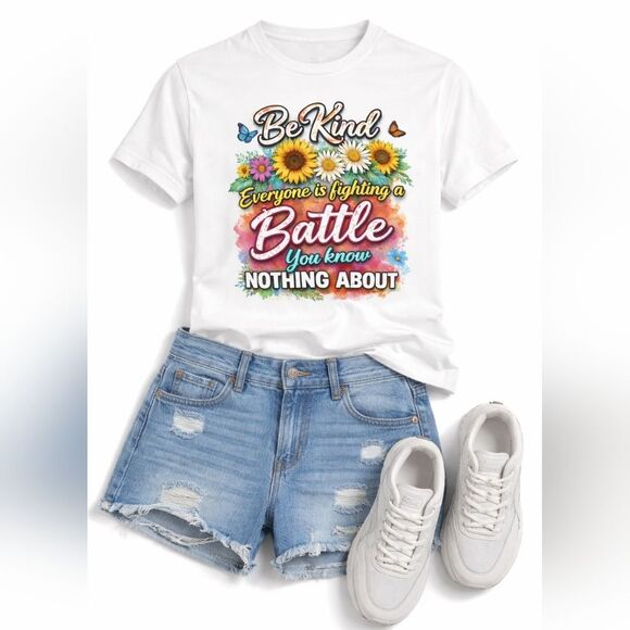 Hand Crafted Tops - Be Kind Everyone Is Fighting a Battle Custom Made T-Shirt - NWT